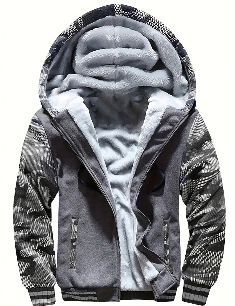 Noah - Warm Men's Fleece Jacket with Hood Schwarz