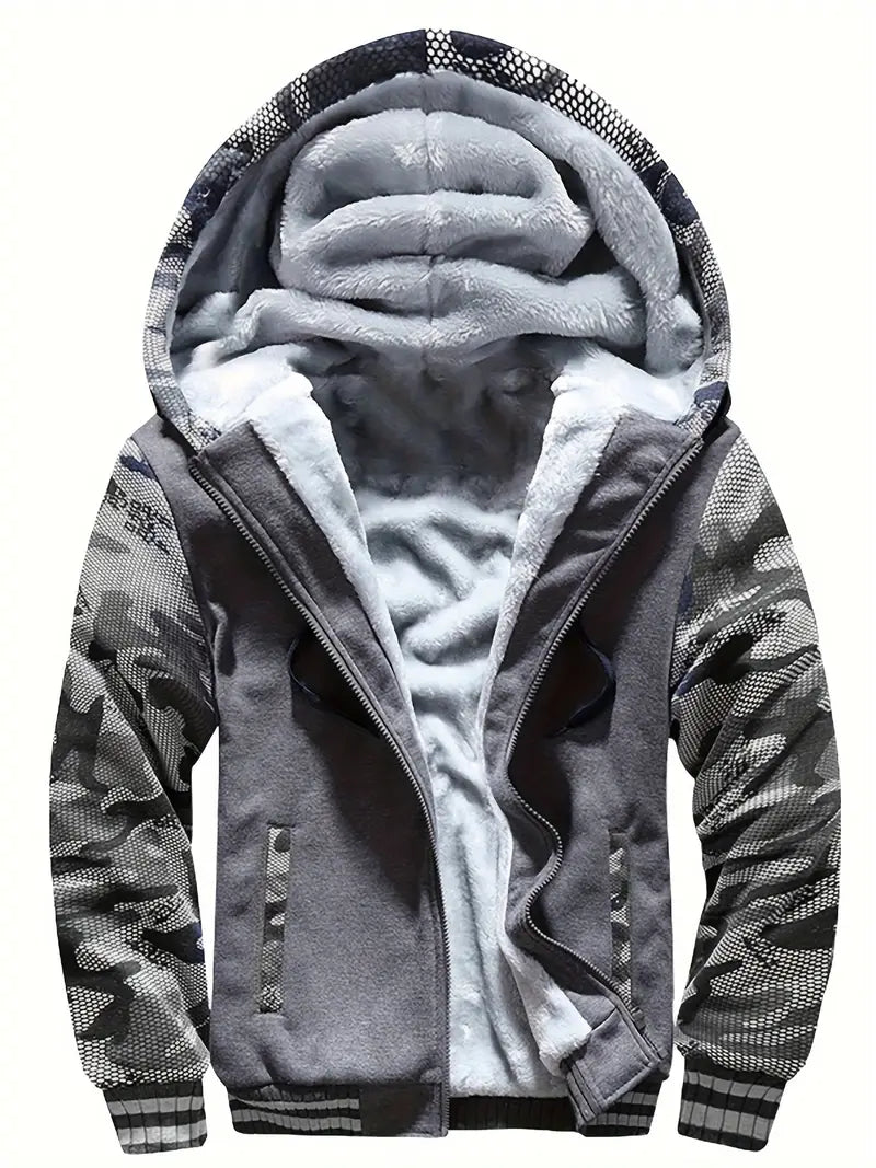 Noah - Warm Men's Fleece Jacket with Hood Schwarz