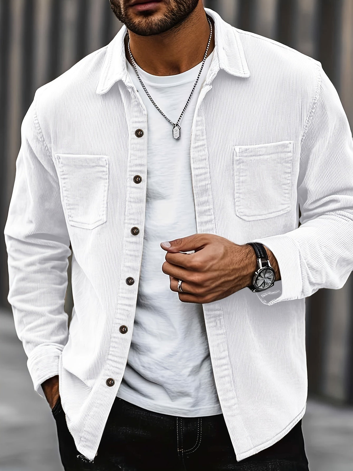 Johan | Men's shirt jacket with buttons and pockets Khaki
