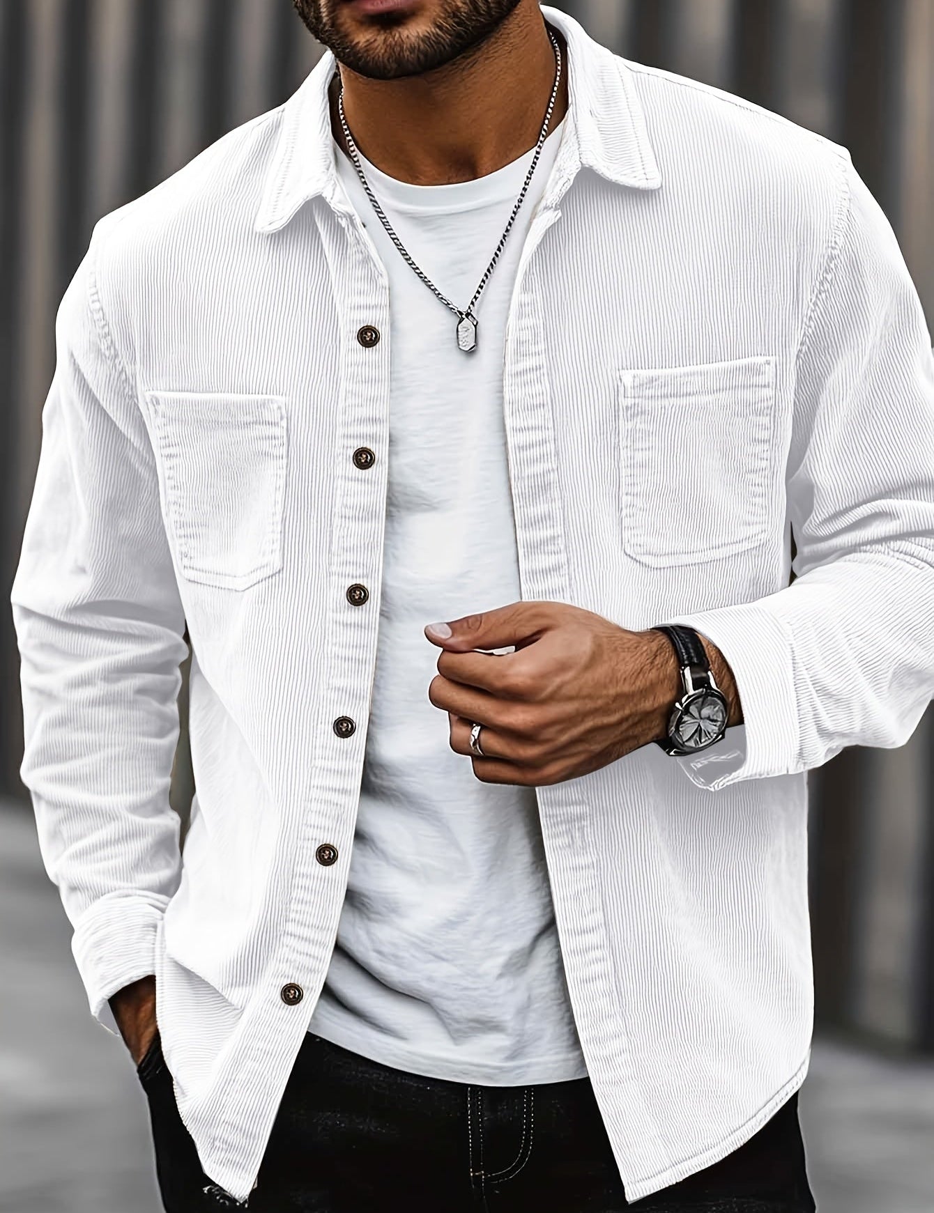 Johan | Men's shirt jacket with buttons and pockets Khaki