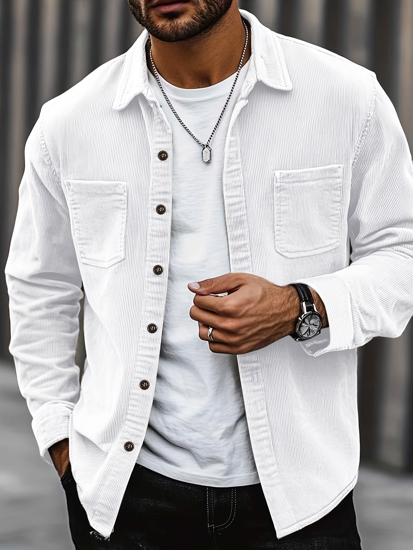 Johan | Men's shirt jacket with buttons and pockets Khaki