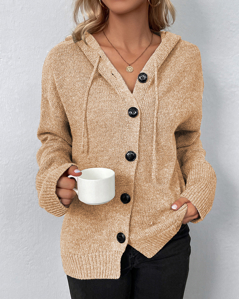 Mia | Damen Cardigan mit Kapuze mit Knöpfe – Bild 6