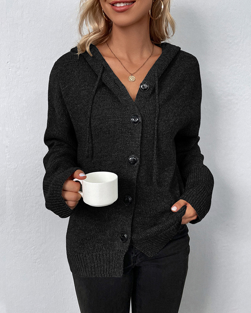 Mia | Damen Cardigan mit Kapuze mit Knöpfe – Bild 5