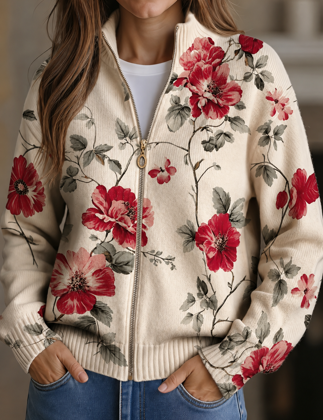 Wilhelmine | Zip-Cardigan mit Blumenmuster – Bild 1