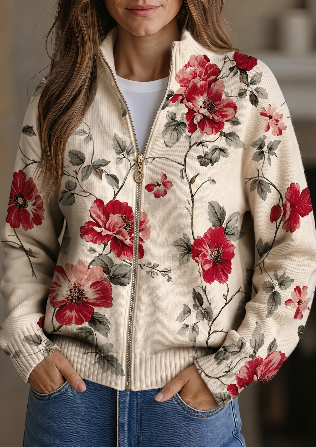 Wilhelmine | Zip-Cardigan mit Blumenmuster – Bild 1