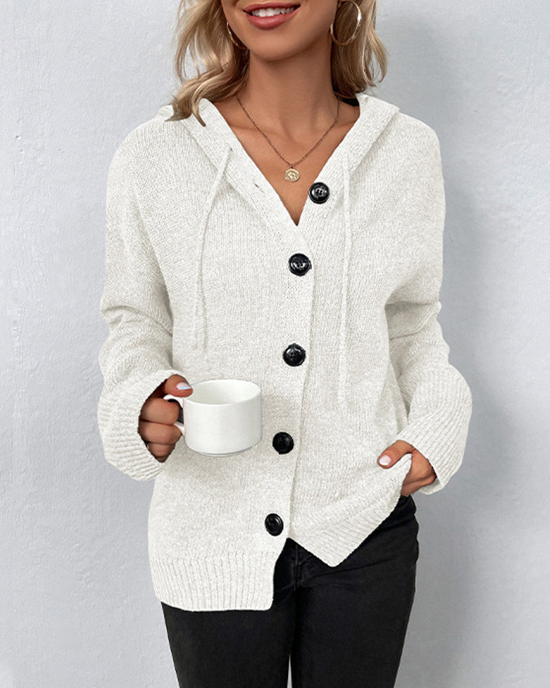 Mia | Damen Cardigan mit Kapuze mit Knöpfe – Bild 4