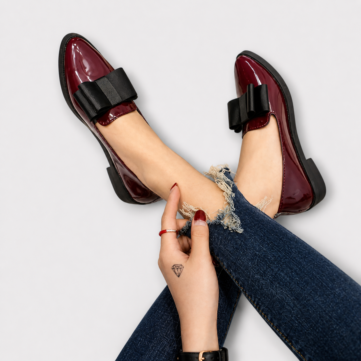 Isabella | Mokassins in Rot und Schwarz – Produktansicht 4