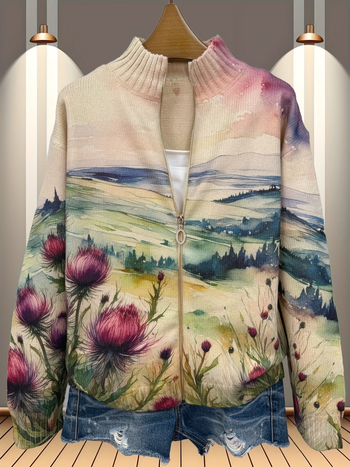Zelda | Zip-Cardigan mit Aquarell-Print – Bild 2