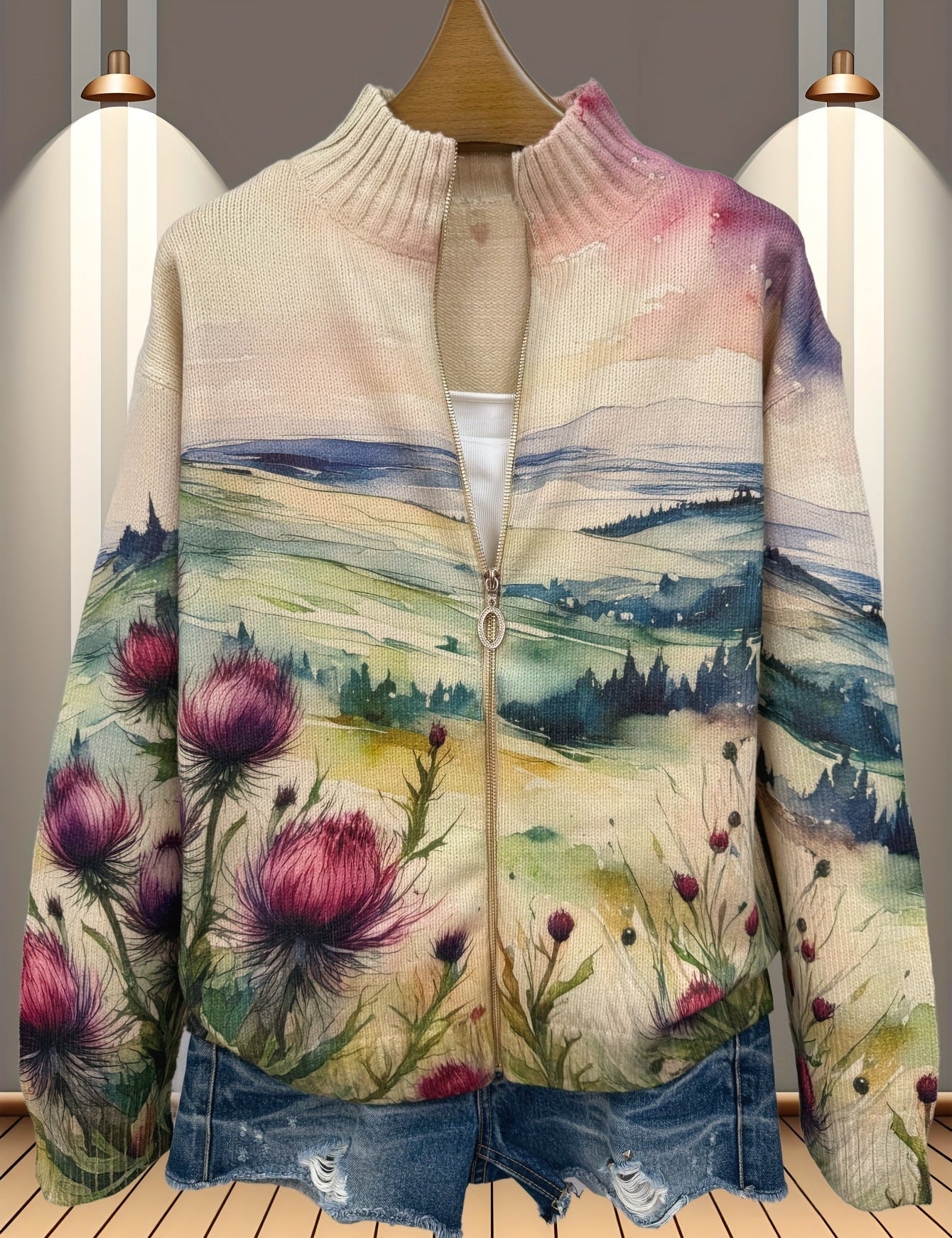 Zelda | Zip-Cardigan mit Aquarell-Print – Bild 2