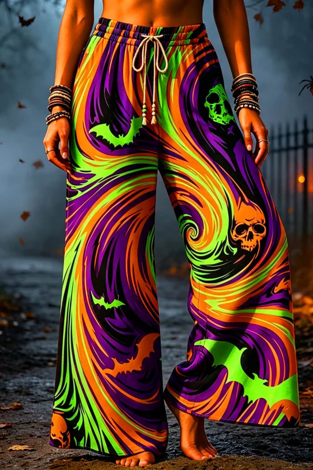 Jasmine | Hose mit Totenkopfmotiv und Fledermausmotiv – Produktansicht 1