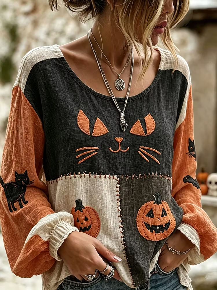 Katherine | Bluse mit Katzenmotiv – Produktansicht 1