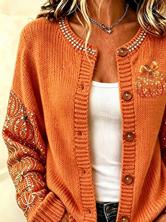 Maria | Strickjacke mit Kürbismotiv – Produktansicht 2