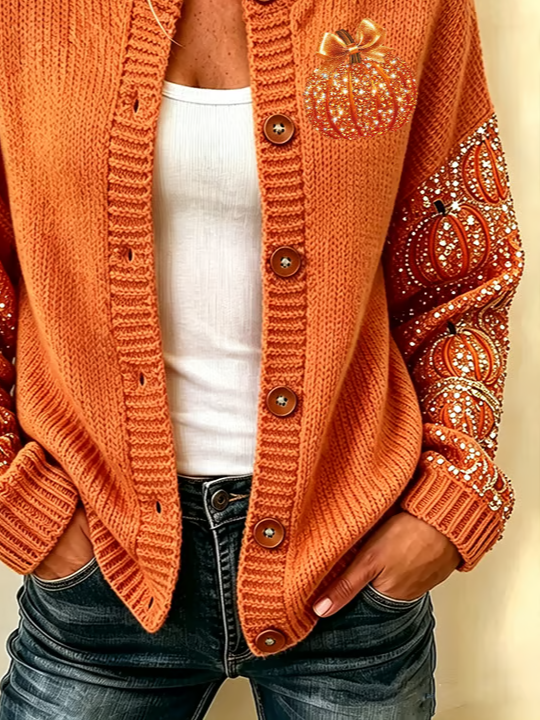 Maria | Strickjacke mit Kürbismotiv – Produktansicht 3