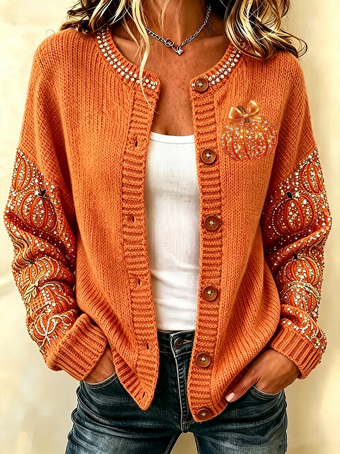 Maria | Strickjacke mit Kürbismotiv – Produktansicht 1