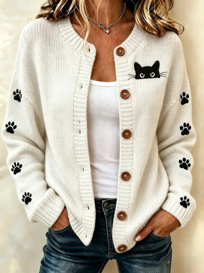 Kathleen | Strickjacke mit Katzenmotiv – Produktansicht 1