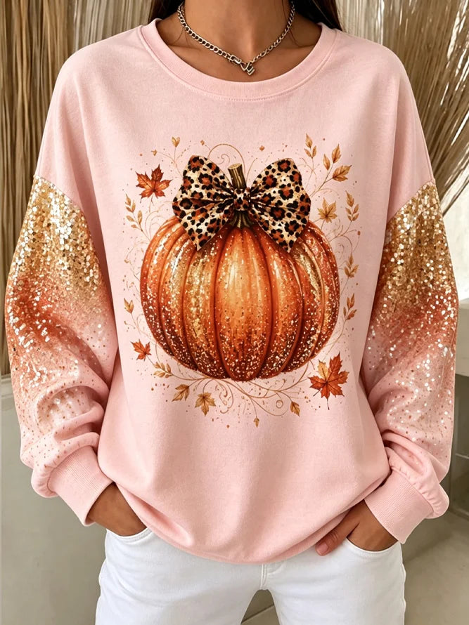 Eva | Sweatshirt mit Kürbismotiv und Schleifenmotiv – Produktansicht 2