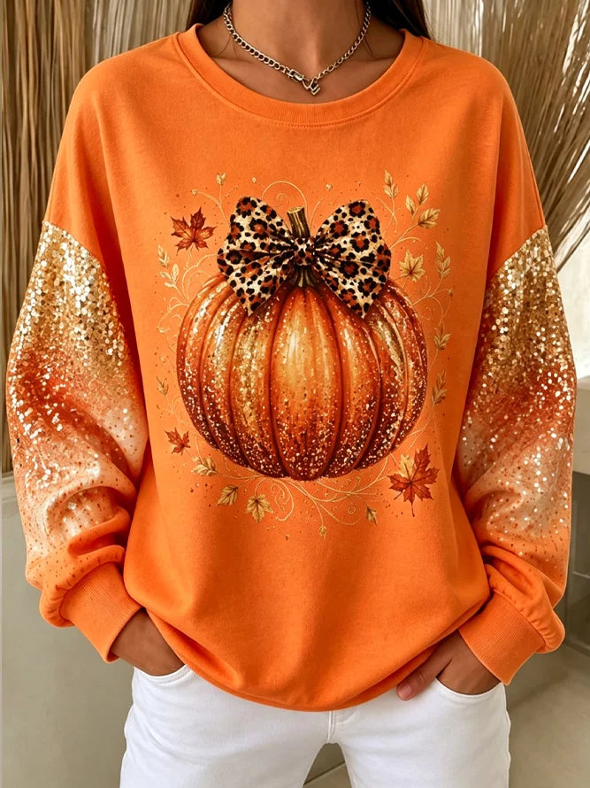 Eva | Sweatshirt mit Kürbismotiv und Schleifenmotiv – Produktansicht 3