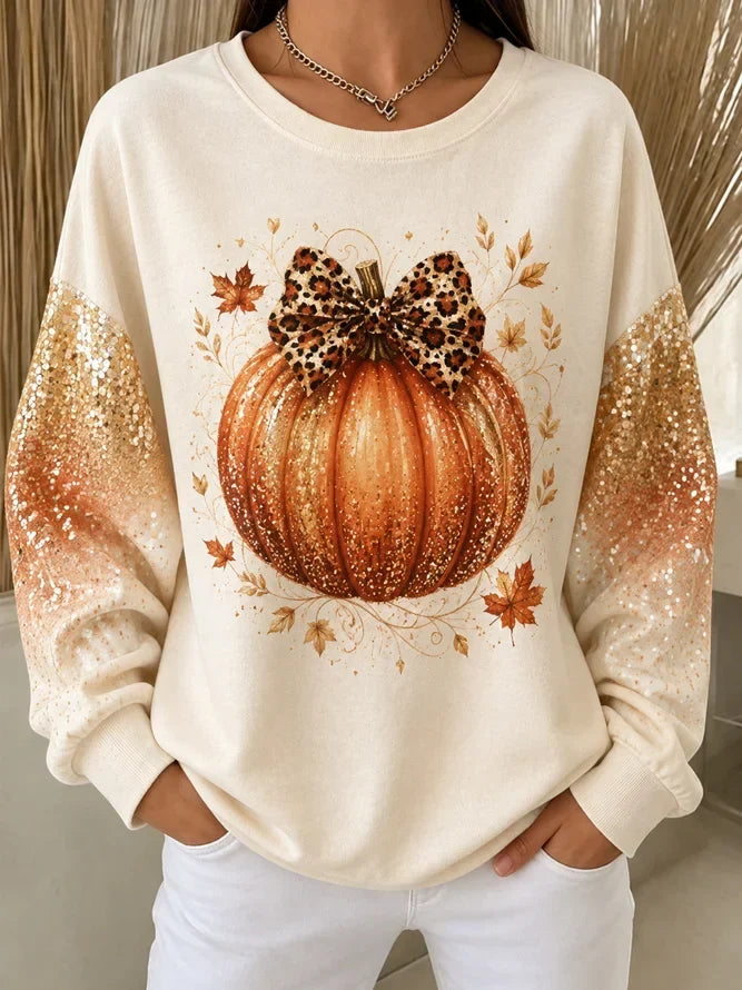 Eva | Sweatshirt mit Kürbismotiv und Schleifenmotiv – Produktansicht 1
