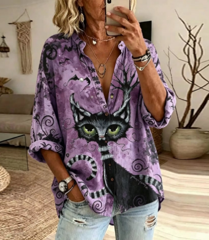 Keira | Hemdbluse mit Katzenmotiv – Produktansicht 2