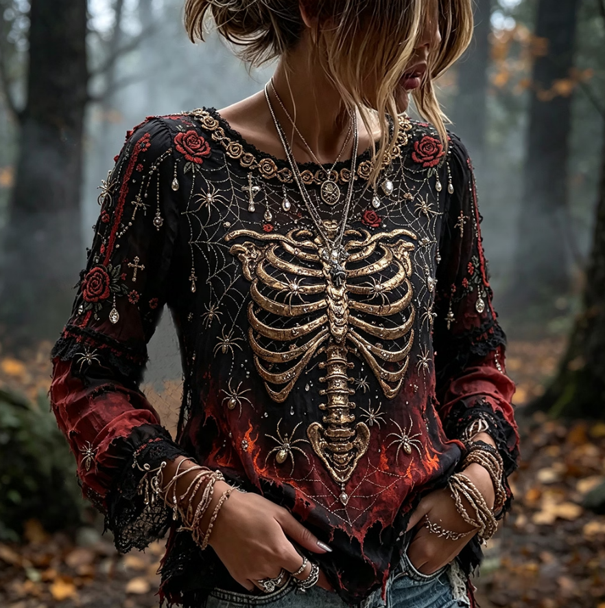 Lena | Oberteil mit Spinnenmotiv und Totenkopfmotiv – Produktansicht 2