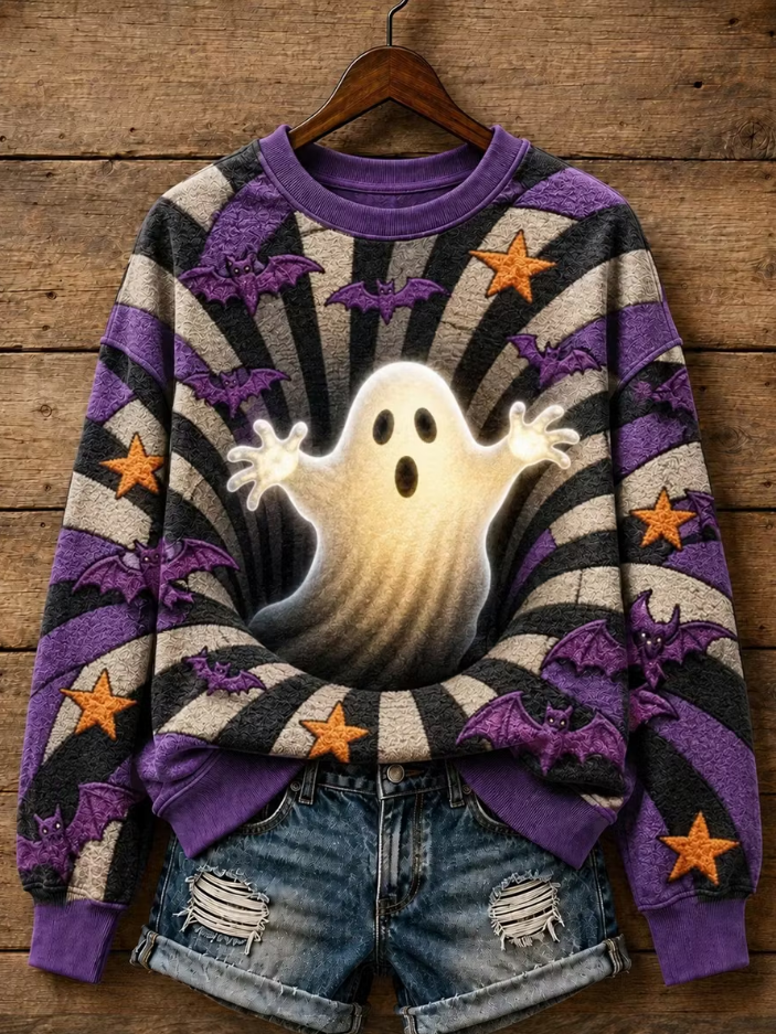 Leticia | Sweatshirt mit Geistermotiv, Fledermausmotiv und Streifenmuster – Produktansicht 1