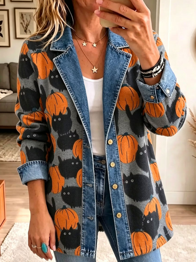 Liana | Blazer mit Kürbismotiv und Katzenmotiv – Produktansicht 1