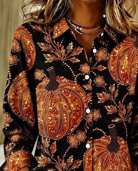 Louise | Hemdbluse mit Kürbismotiv – Produktansicht 2