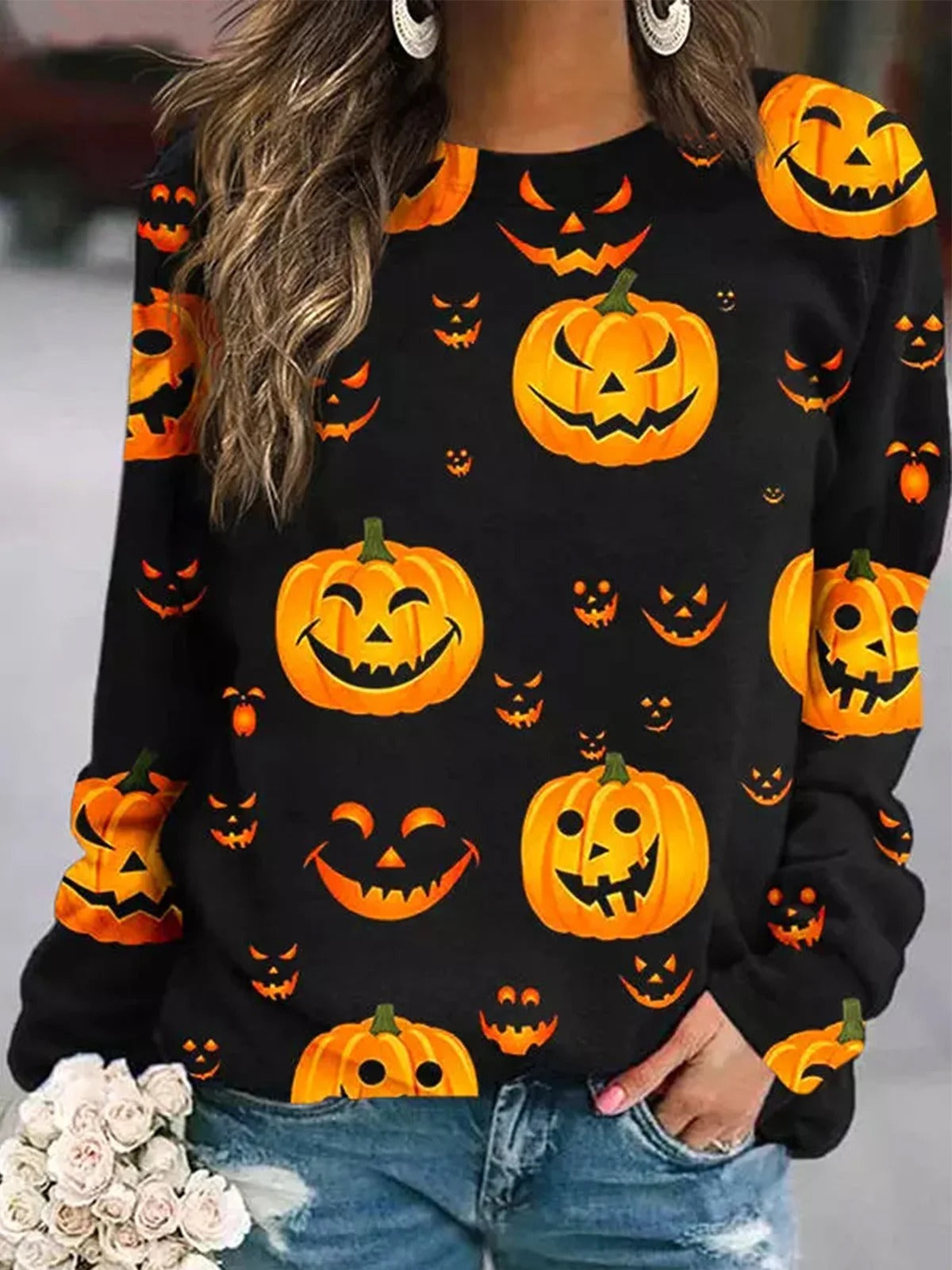 Elsie | Sweatshirt mit Kürbismotiv – Produktansicht 1
