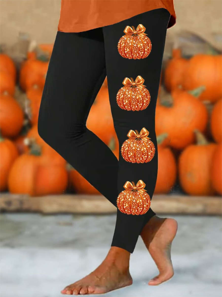 Adeline | Leggings mit Kürbismotiv und Schleifenmotiv – Produktansicht 1