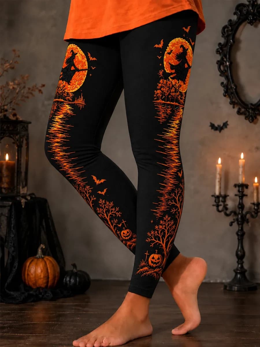 Ophelia | Leggings mit Kürbismotiv, Hexenmotiv und Fledermausmotiv – Produktansicht 1
