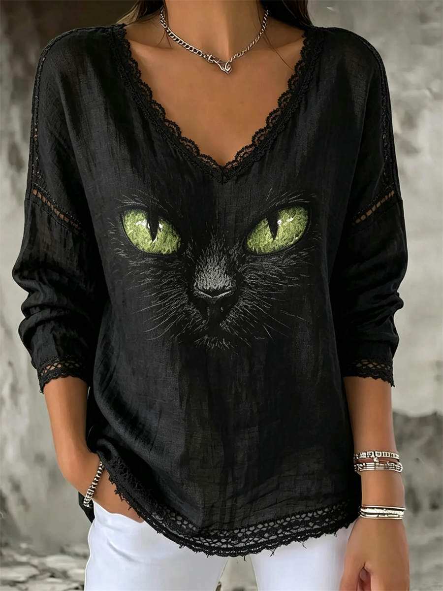 Aurora | Bluse mit Katzenmotiv – Produktansicht 1