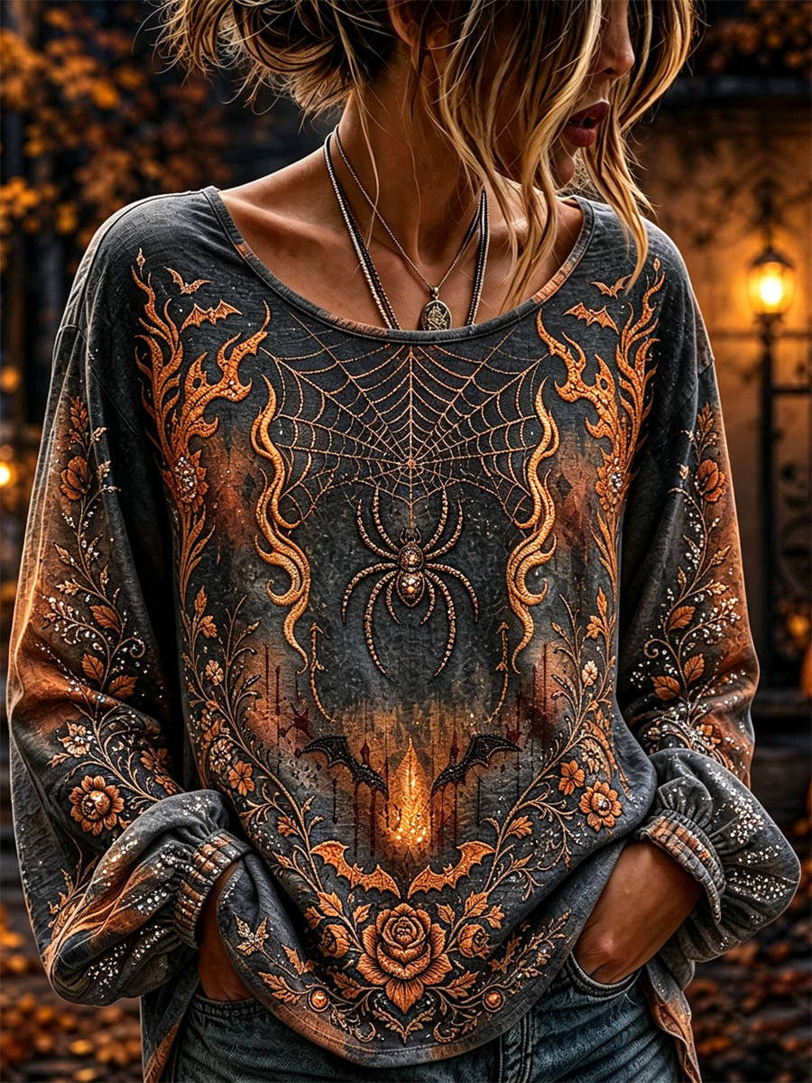 Isla | Bluse mit Spinnennetzmotiv und Blumenmotiv – Produktansicht 1