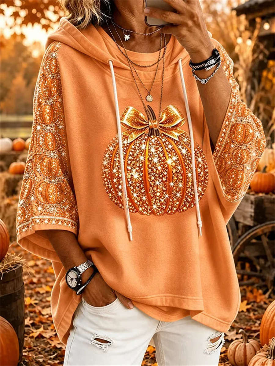 Laura | Hoodie mit Kürbismotiv und Schleifenmotiv – Produktansicht 1