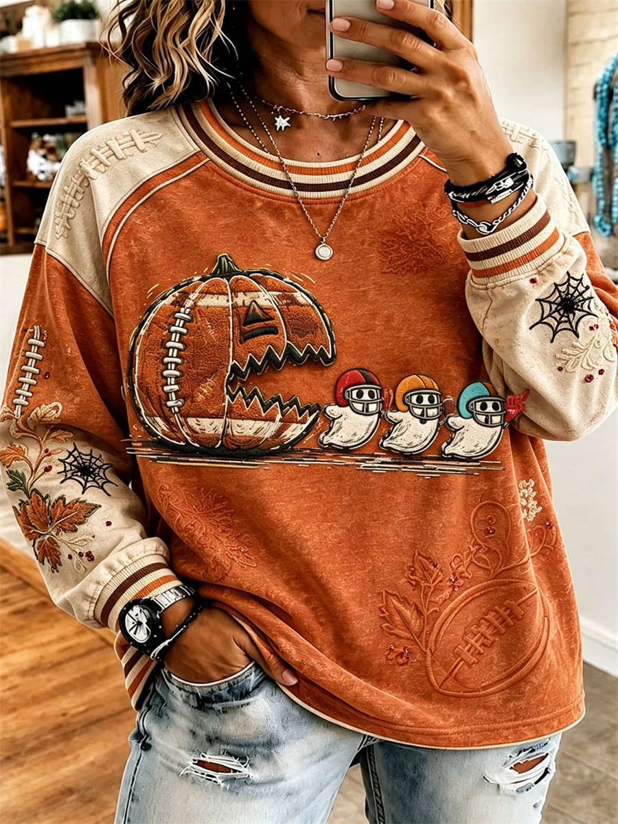 Leonor | Sweatshirt mit Kürbismotiv, Geistermotiv und Footballmotiv – Produktansicht 1