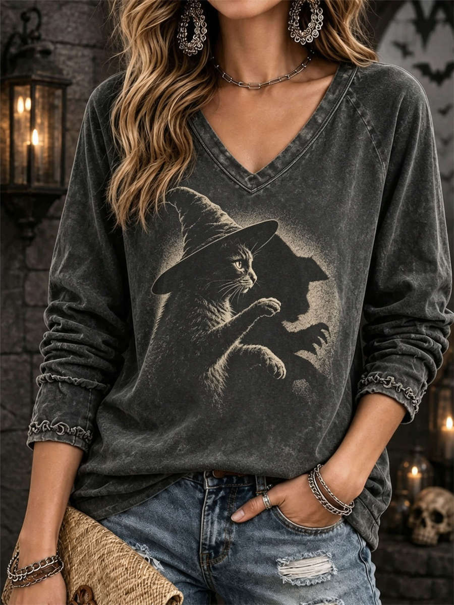 Zara | Oberteil mit Katzenmotiv und Hexenmotiv – Produktansicht 1