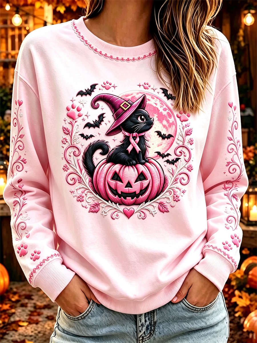 Gabriella | Sweatshirt mit Kürbismotiv und Katzenmotiv – Produktansicht 1