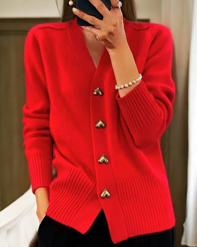 V-Ausschnitt Cardigan – Weicher Cardigan mit Knöpfen