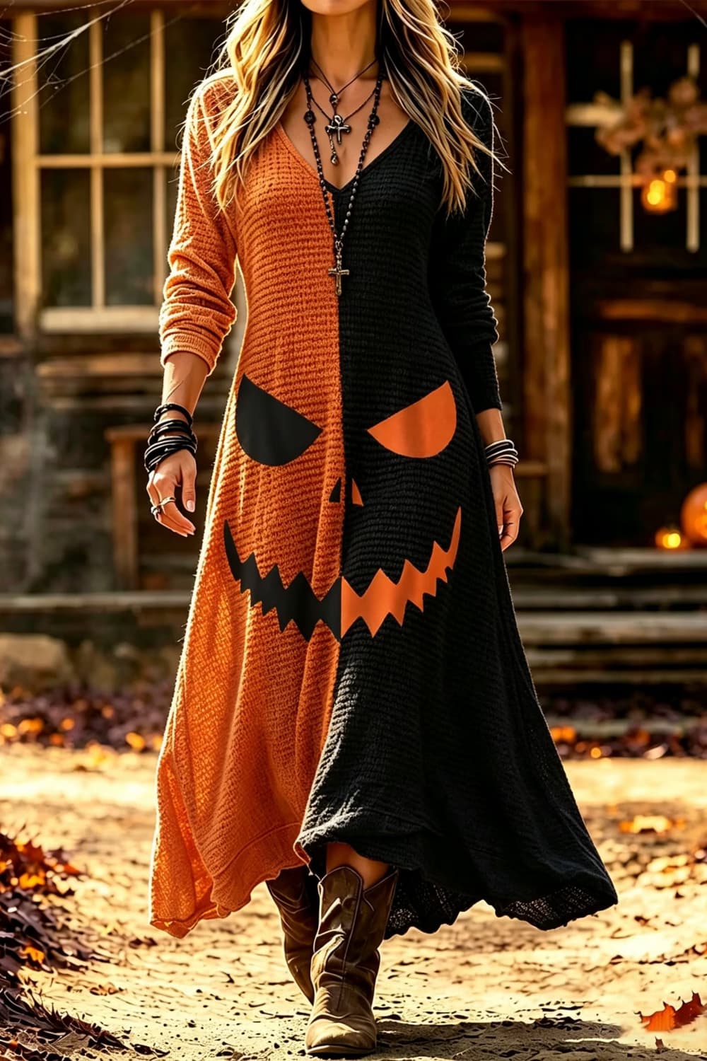 Iris | Maxikleid mit Kürbismotiv – Produktansicht 1