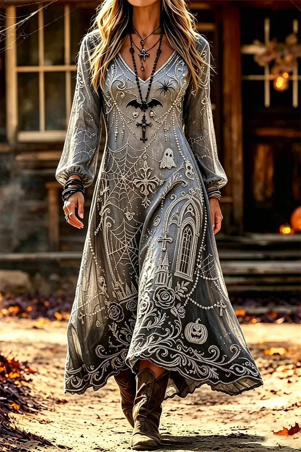 Rosalie | Midikleid mit Spinnennetzmotiv – Produktansicht 1