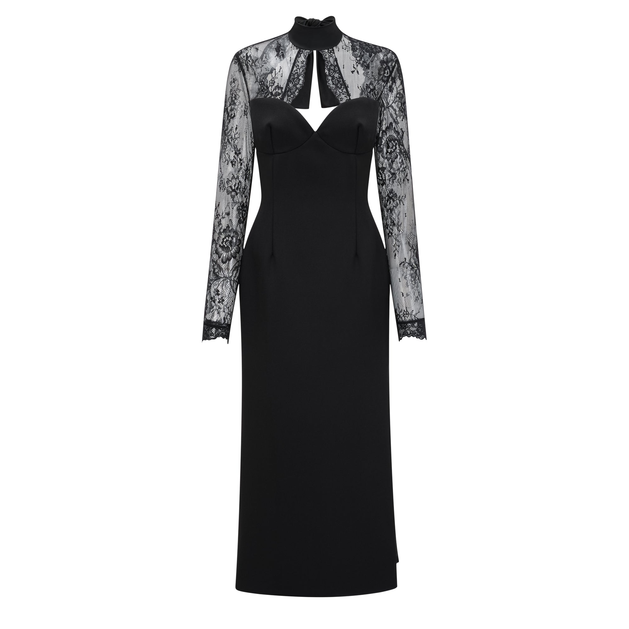 Schwarzes Quitterie Maxikleid mit Spitzenbesatz – Bild 4