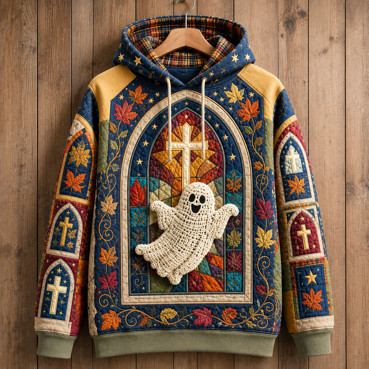 Hoodie mit Geist im Buntglas-Look – Produktansicht 1
