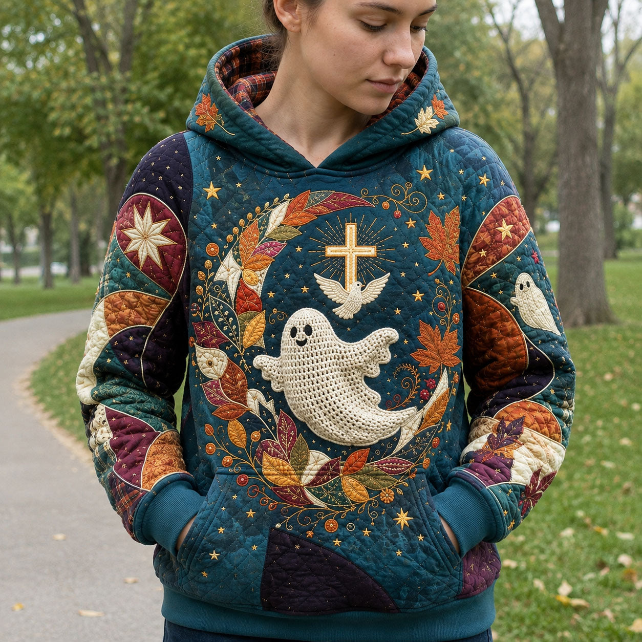 Herbst-Hoodie mit Geist und Glaubensmotiv – Produktansicht 1