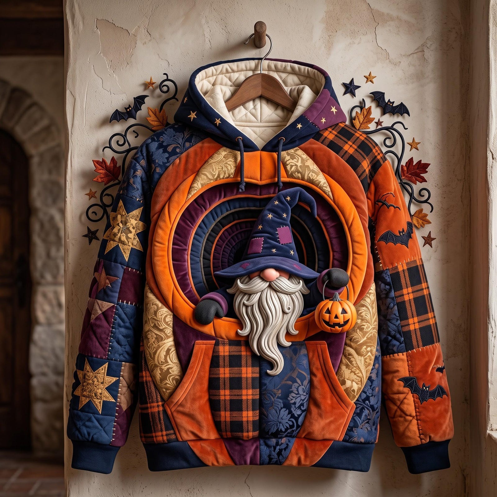 Hoodie mit Kürbis und Hexe bei Nacht – Produktansicht 1