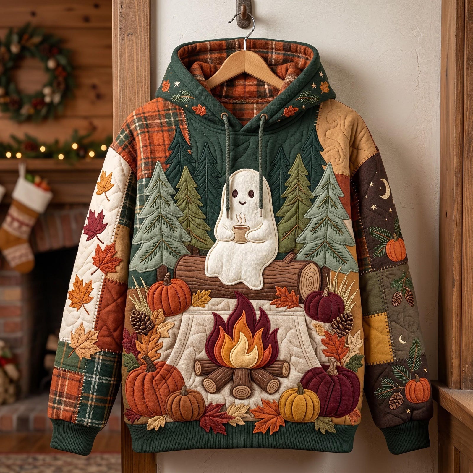 Herbst-Hoodie mit Geist am Lagerfeuer – Produktansicht 1