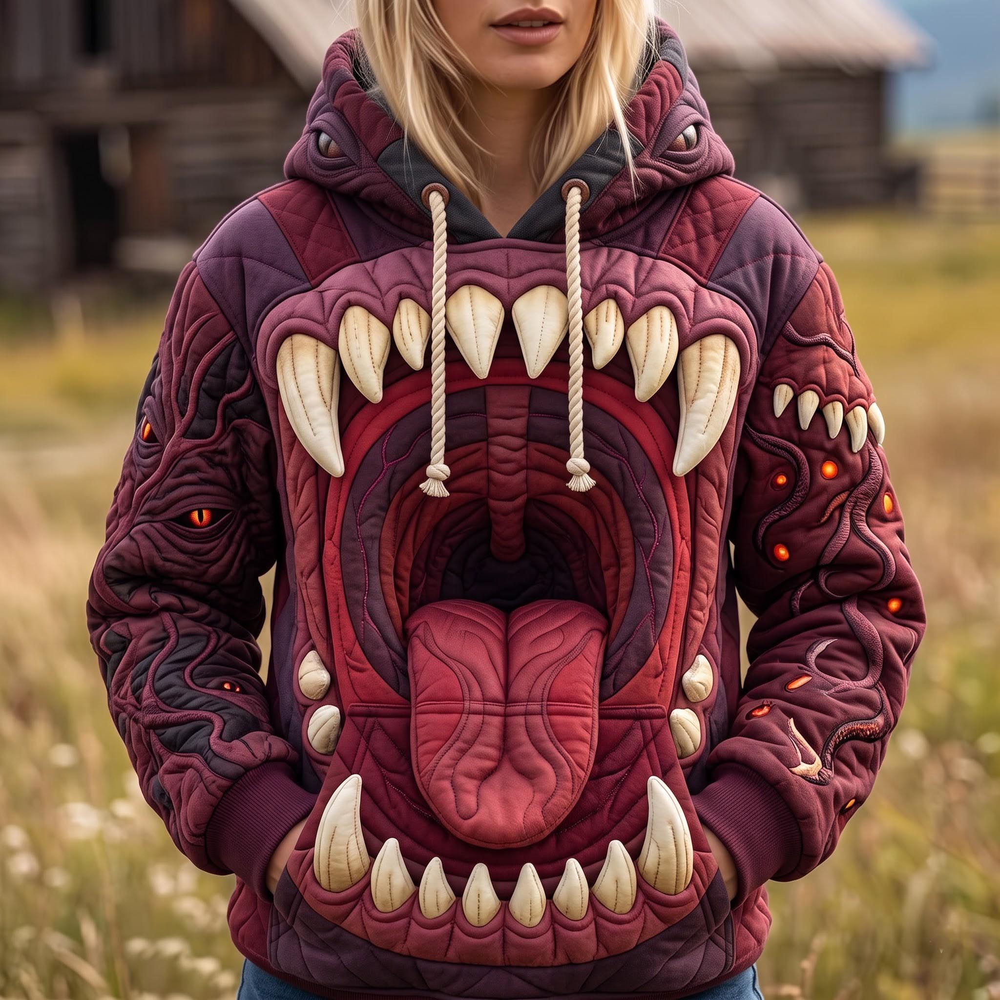 Hoodie mit brüllendem Monstermotiv – Produktansicht 1
