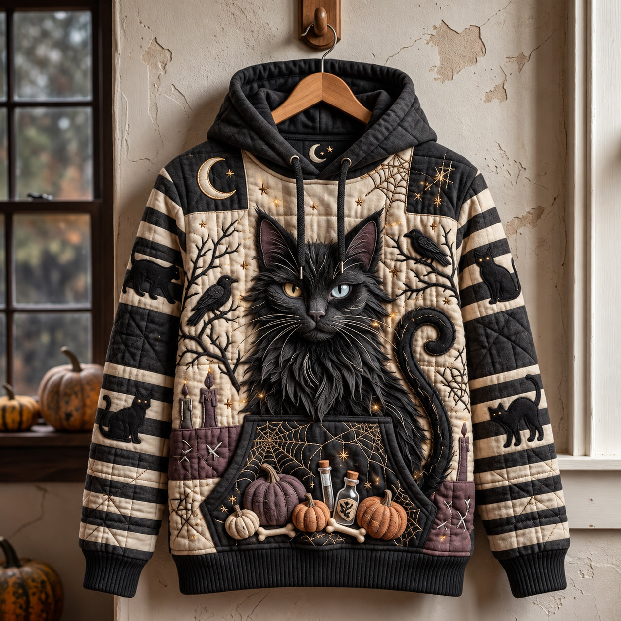 Hoodie mit schwarzer Katze bei Nacht – Produktansicht 1