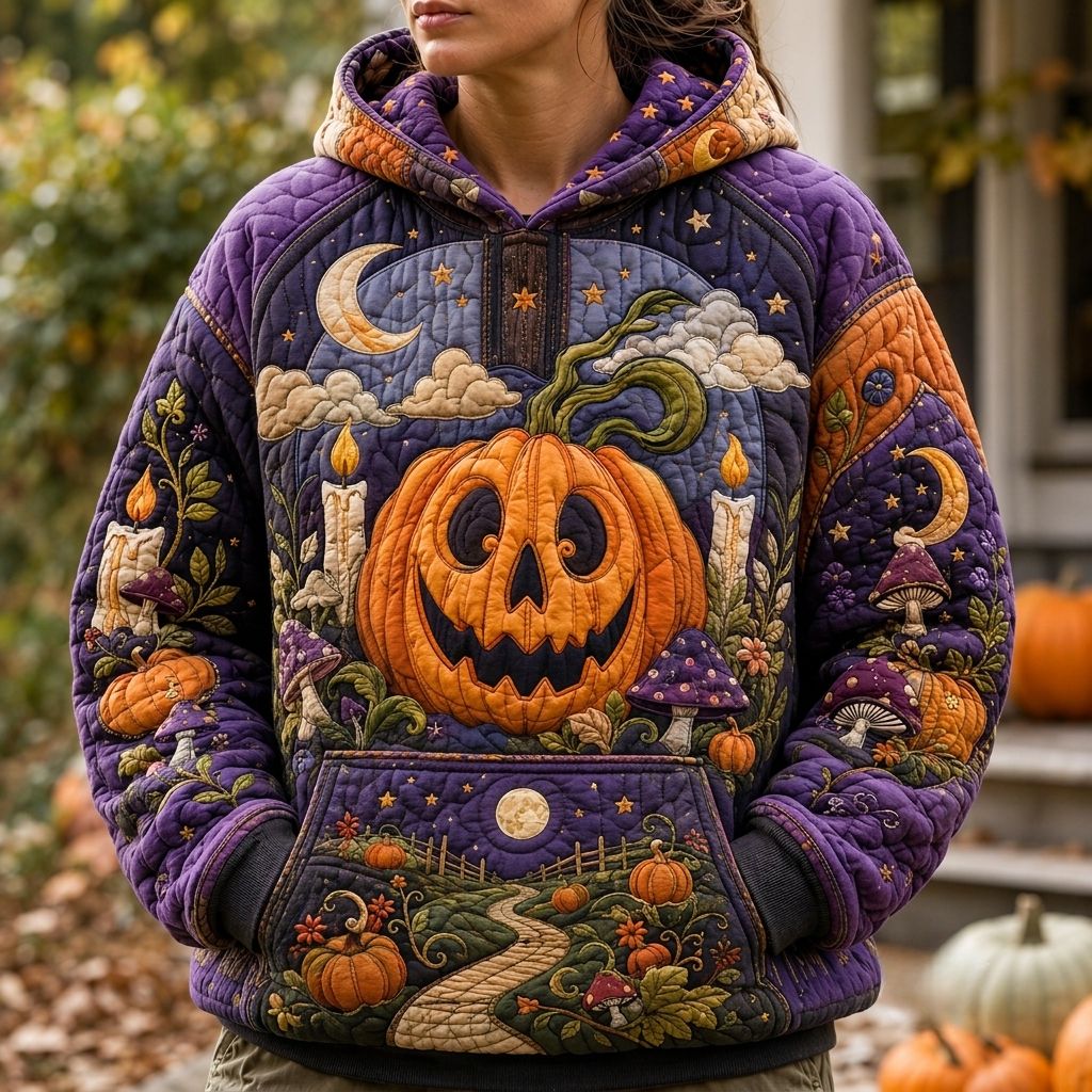 Halloween-Hoodie mit Kürbis im Mondschein – Produktansicht 1