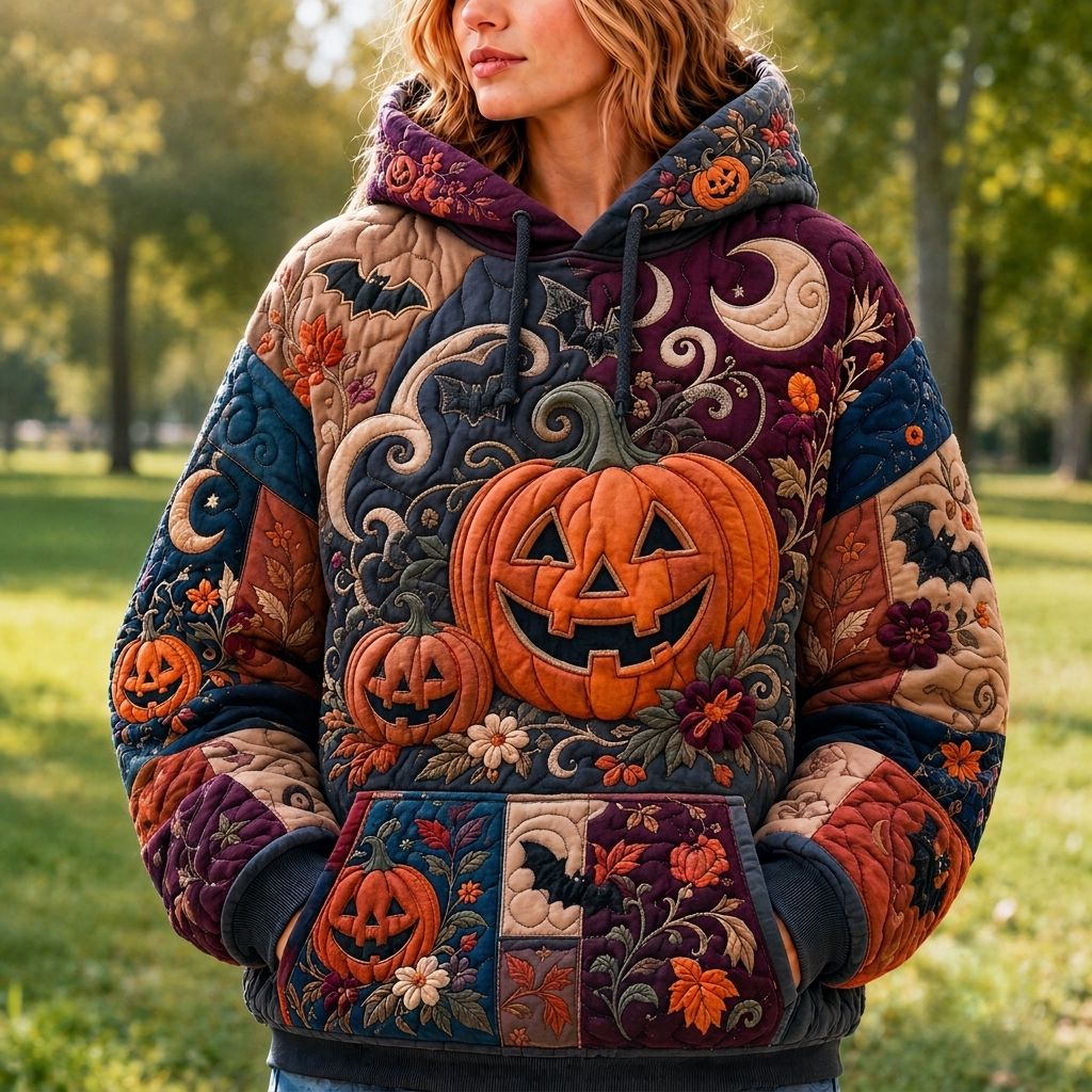 Halloween-Hoodie mit leuchtendem Kürbismotiv – Produktansicht 1