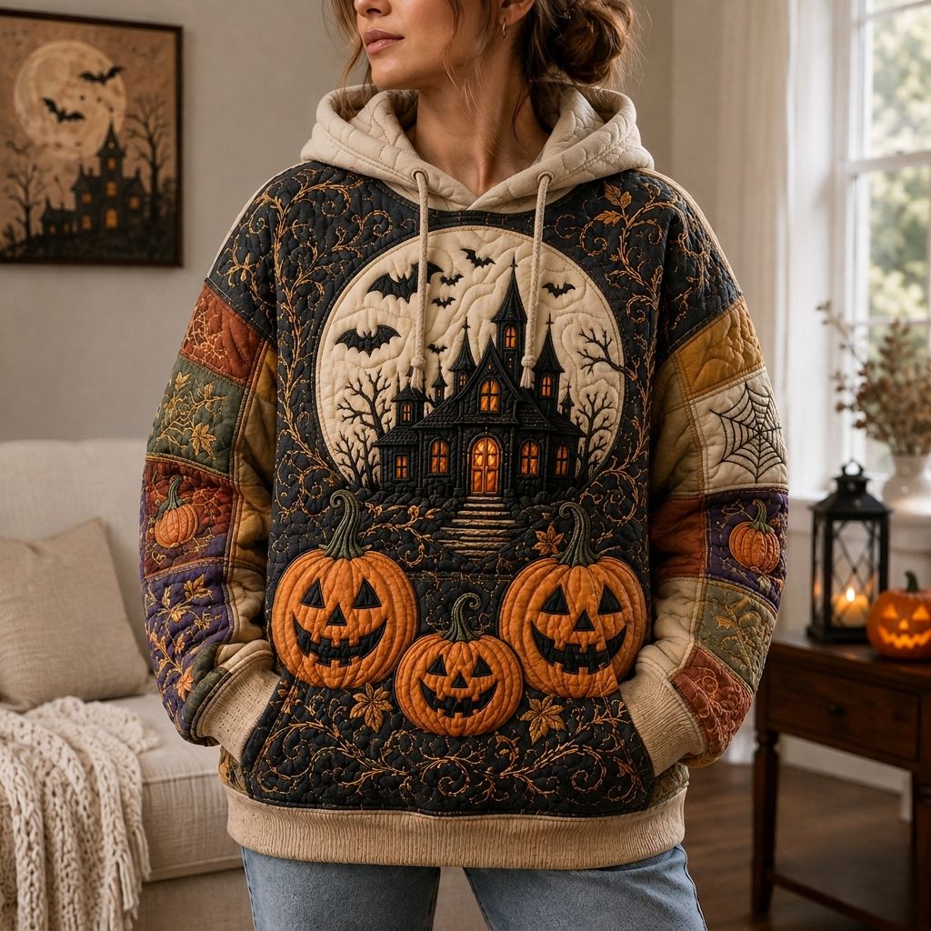 Hoodie mit Kürbissen in der Geisternacht – Produktansicht 1