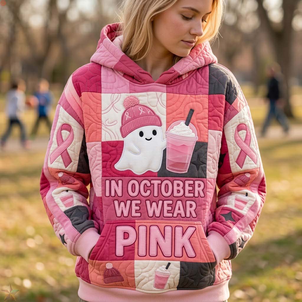 Oktober-Hoodie mit Geist und rosa Schleife – Produktansicht 1